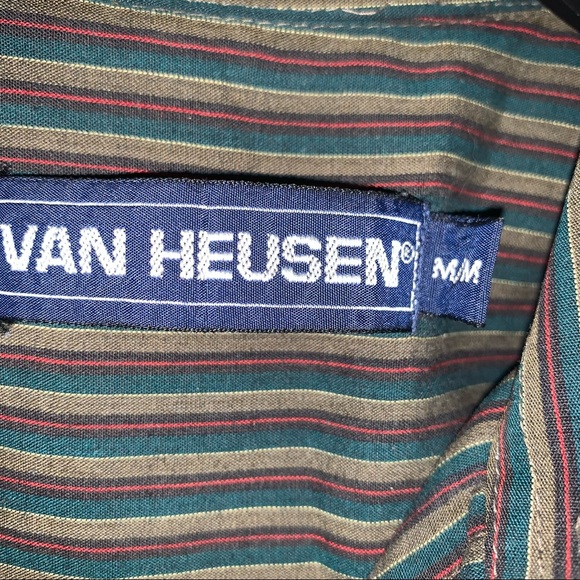 Button Up Shirt Green with Vertical Stripes Size M - Picture 2 of 6